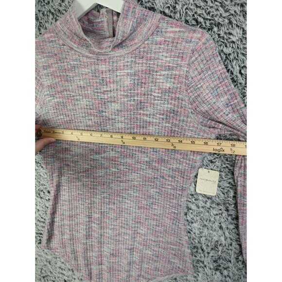 FREE PEOPLE Mockneck Long Sleeve Snap Back Bodysuit Women SZ L Colorful Rib Knit - Picture 8 of 10